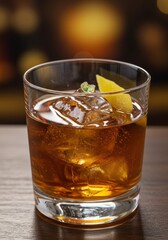 A Sazerac in an old fashioned glass with absinthe rinse and lemon oil.