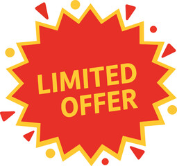 geometric red and yellow burst shape limited offer label in flat vector style