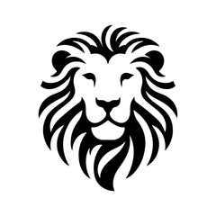 Lion head logo, tribal style, black and white, symmetrical design, stylized mane, minimalist art, bold lines, iconic emblem, graphic silhouette, majestic feline, vector illustration, strong contrast