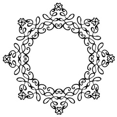 Beautiful patterned round frame in black on white background