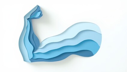 Abstract Bicep Flexing Arm in Blue Paper Cut Style