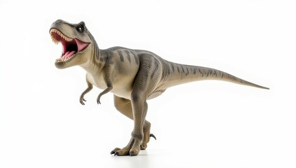 Fototapeta premium Tyrannosaurus Rex Dinosaur Model, Prehistoric Reptile, Open Mouth, White Background