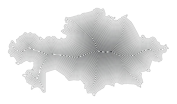 Abstract map of Kazakhstan showing the country border buffered inside with black tapering lines