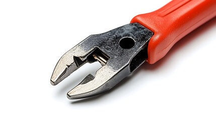 Redhandled wire cutters with closeup.