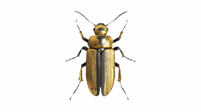 a golden beetle of gold on a transparent background, PNG image, PNG file, Generative art.