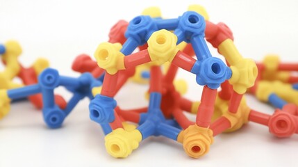 Intricate multi-colored toy plastic structure, demonstrating complex geometrical arrangement