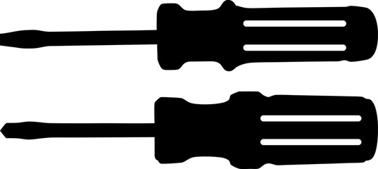 Two Black Screwdrivers Repair Tool Icons Vector Illustration