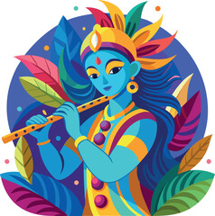 Stylized Krishna Logo in Flat Color Format – Great for Hindu Art, Posters, and Branding
