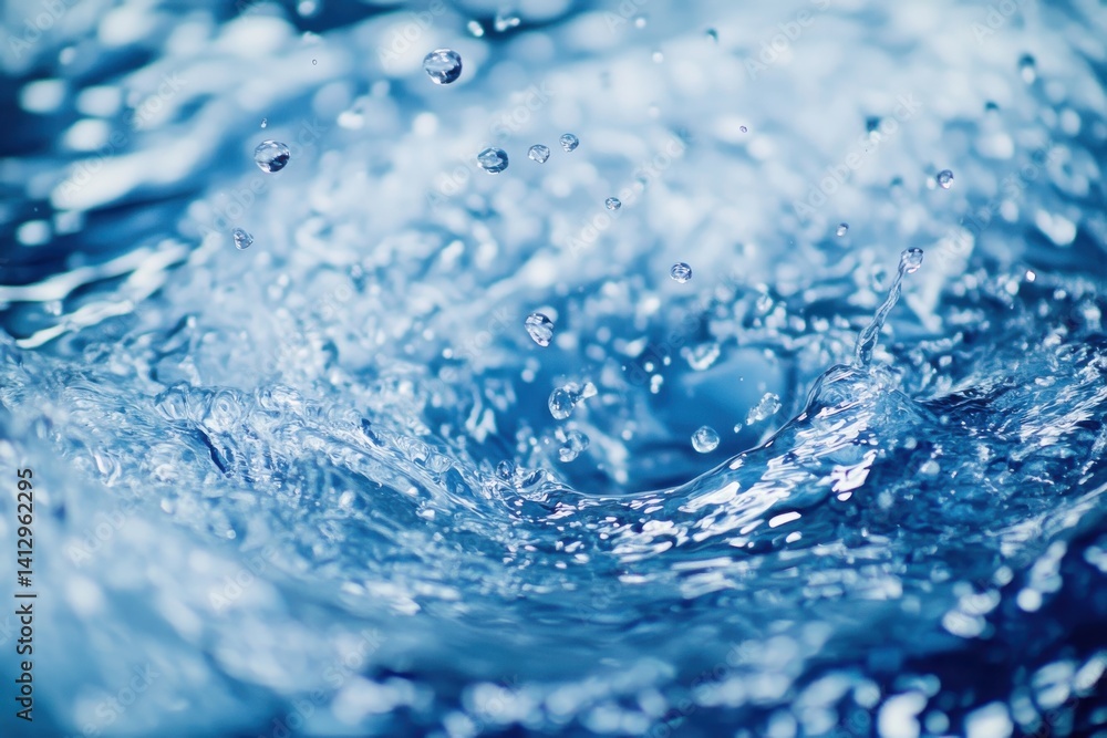 Poster a close up shot showing the movement and texture of clear water with bubbles and splashes in bright 