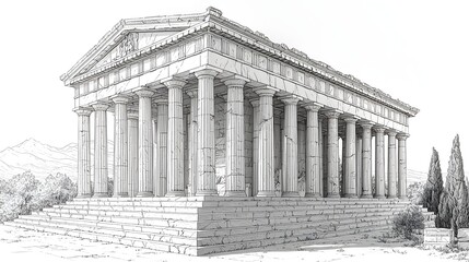 Obraz premium Minimalist Line Drawing of an Ancient Greek Temple