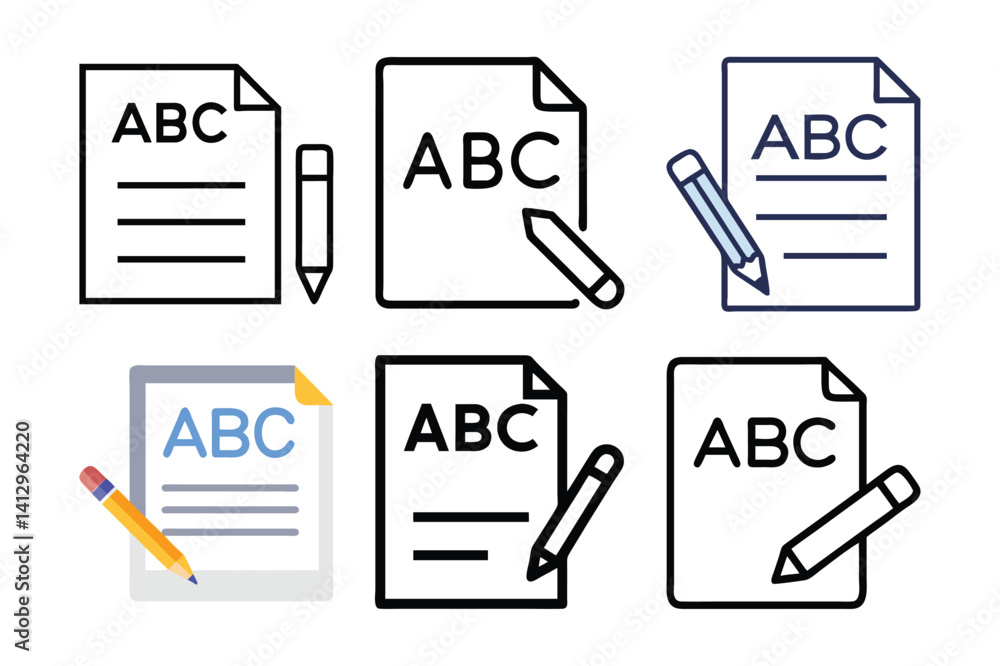 Poster abc letters on a paper sheet with a pencil interface symbol icon set. a set of icons for web design.