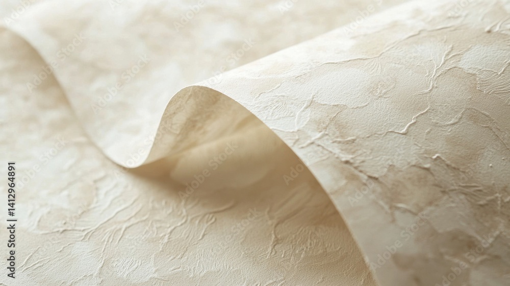 Poster a close-up view of light beige textured paper displaying intricate patterns and a gentle wave. the s