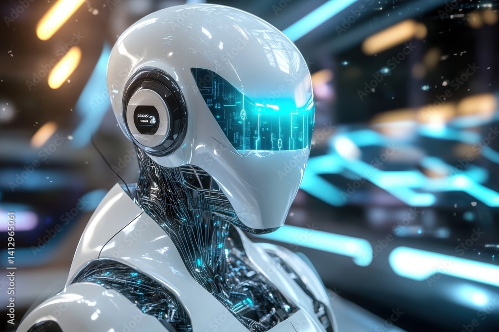 Aufkleber futuristic humanoid robot with glowing features in a high-tech environment