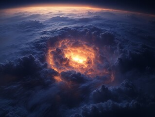 Fototapeta premium Aerial View of a Fiery Tempest: A Dazzling Display of Lightning and Clouds, Where the Atmospheric Drama Unfolds with Raw Power and Breathtaking Intensity.