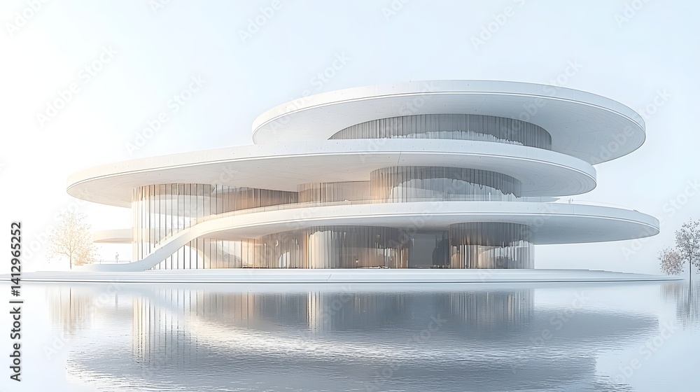 Poster a futuristic circular building with abstract minimalist design