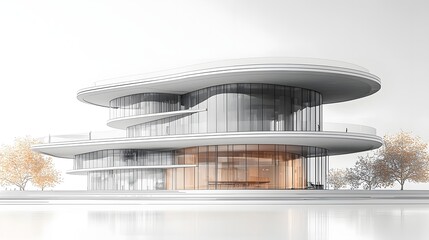 A futuristic circular building with radiating symmetry and minimalist design
