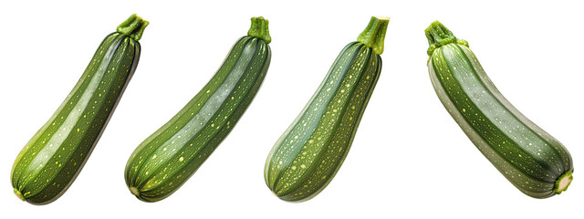 Set of fresh green zucchinis isolated on transparent background