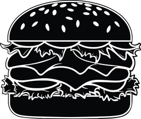 Striking black and white vector illustration of a burger silhouette.
