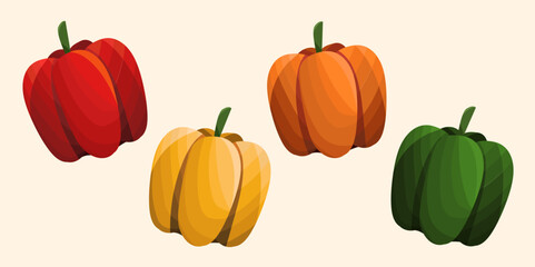 Set of Bell pepper elements in a cute and fun style. Vector illustration.
