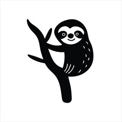 Cute Sloth Icon Animal on Tree Silhouette