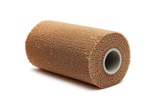Roll of Light Brown Cohesive Elastic Bandage Isolated on White Background