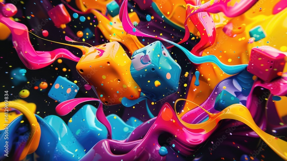 Aufkleber abstract art chaotic and energetic of mixed watercolor square object, burst of colorful light patter