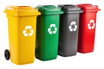 Recycling Bins for Paper Glass Plastic and Compost in Cities, Isolated on Transparent Background