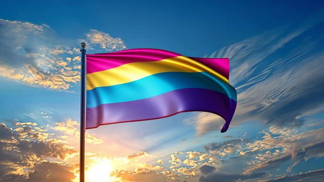 Pansexual Pride Flag at Sunset: A Symbol of Inclusivity and Acceptance
