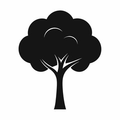 Black tree icon in silhouette style representing forest, growth, and nature
