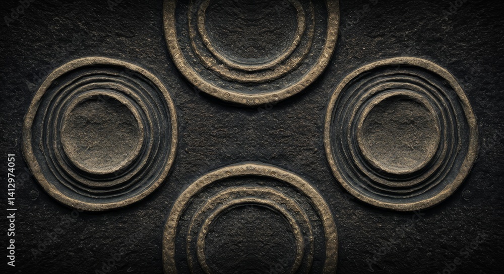 Poster abstract bronze concentric circles texture - close-up of an abstract texture featuring embossed conc