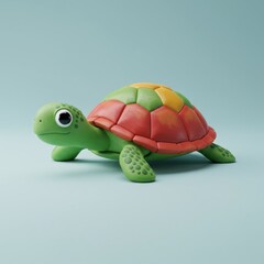 Fototapeta premium Colorful toy turtle on soft blue background for children's decor or playful designs