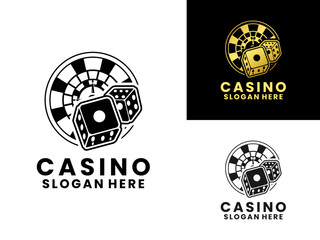 Casino Roulette wheel and Dice logo design vector template. Casino logo design icon