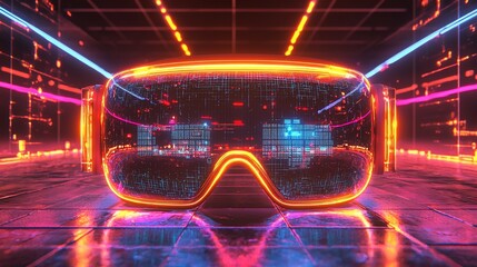 Futuristic VR headset in vibrant neon light