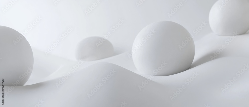 Aufkleber minimalist white spheres on undulating surface creating a serene and calming abstract background con