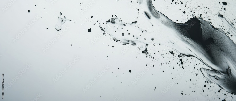 Aufkleber abstract black ink splash on white background creating dynamic fluid art with splatter and droplets 