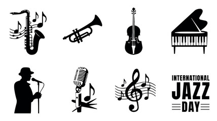 Jazz Music Instruments and icons set vector collection
