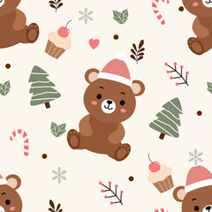 Seamless pattern background of bear in a cute style.