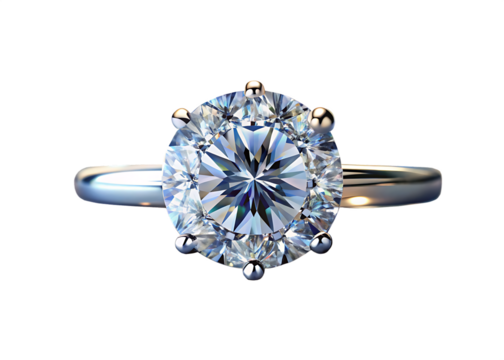 a sparkling diamond engagement ring on transparent background. PNG