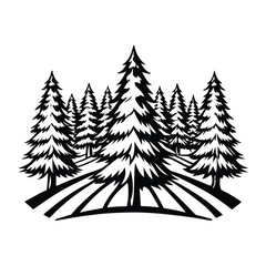Black and White Illustration of a Pine Forest