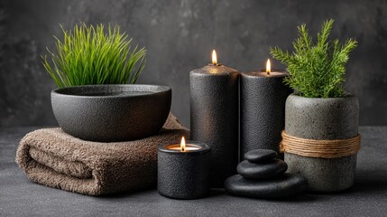 Interior of luxury spa with candles, plants, and minimal Zen design, perfect for wellness, relaxation, and lifestyle product promotions, copyspace for text - classy peaceful