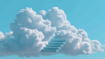 Surreal cloudscape with floating stairs leading into sky, fantasy concept ideal for dreams, imagination, and personal growth symbolism, copyspace for text - imagination fantasy sky