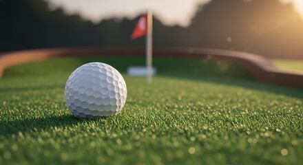Obraz premium Golf Ball on Lush Green Putting Green at Sunset