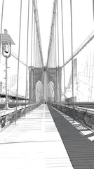 Fototapeta premium Monochrome Brooklyn Bridge Architecture: Iconic Suspension Landmark with Geometric Perspective