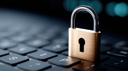 A close-up of a golden padlock on a black keyboard, symbolizing security and privacy in the digital world.
