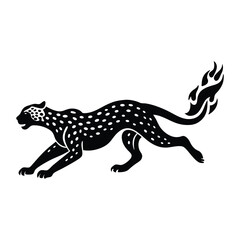 Fototapeta premium Running cheetah silhouette merged with flame trail on white background