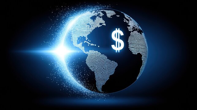 A digital representation of the Earth with a dollar sign, symbolizing global finance and economic connections against a dark, starry background.