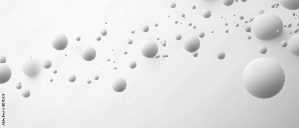 Poster abstract white spheres floating on a clean background, creating a modern and minimalist design with 