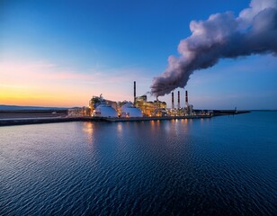 carbon capture plant operating at dusk reducing emissions