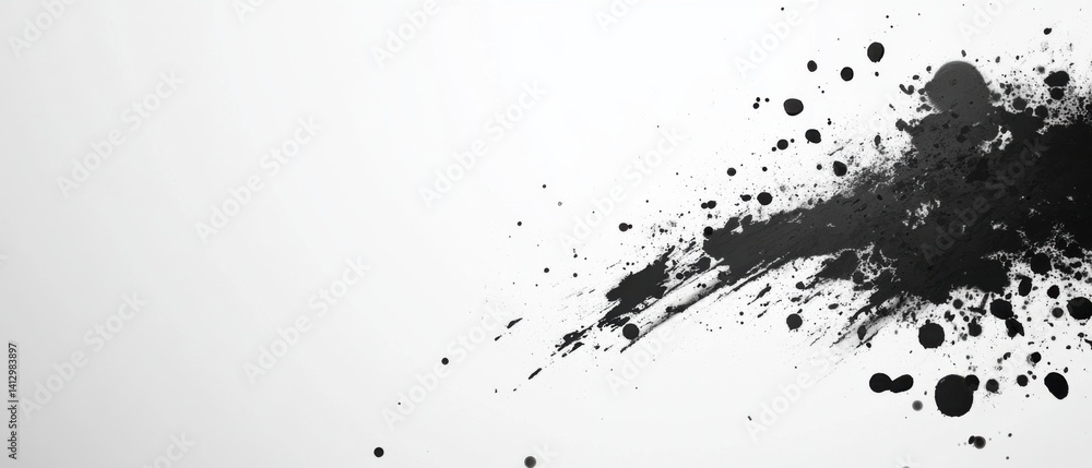 Poster dynamic black ink splatter on white background creating abstract grunge texture and artistic design 