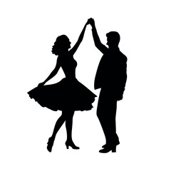 Black vector silhouette illustration of a couple dancing tango, embodying love and fun.